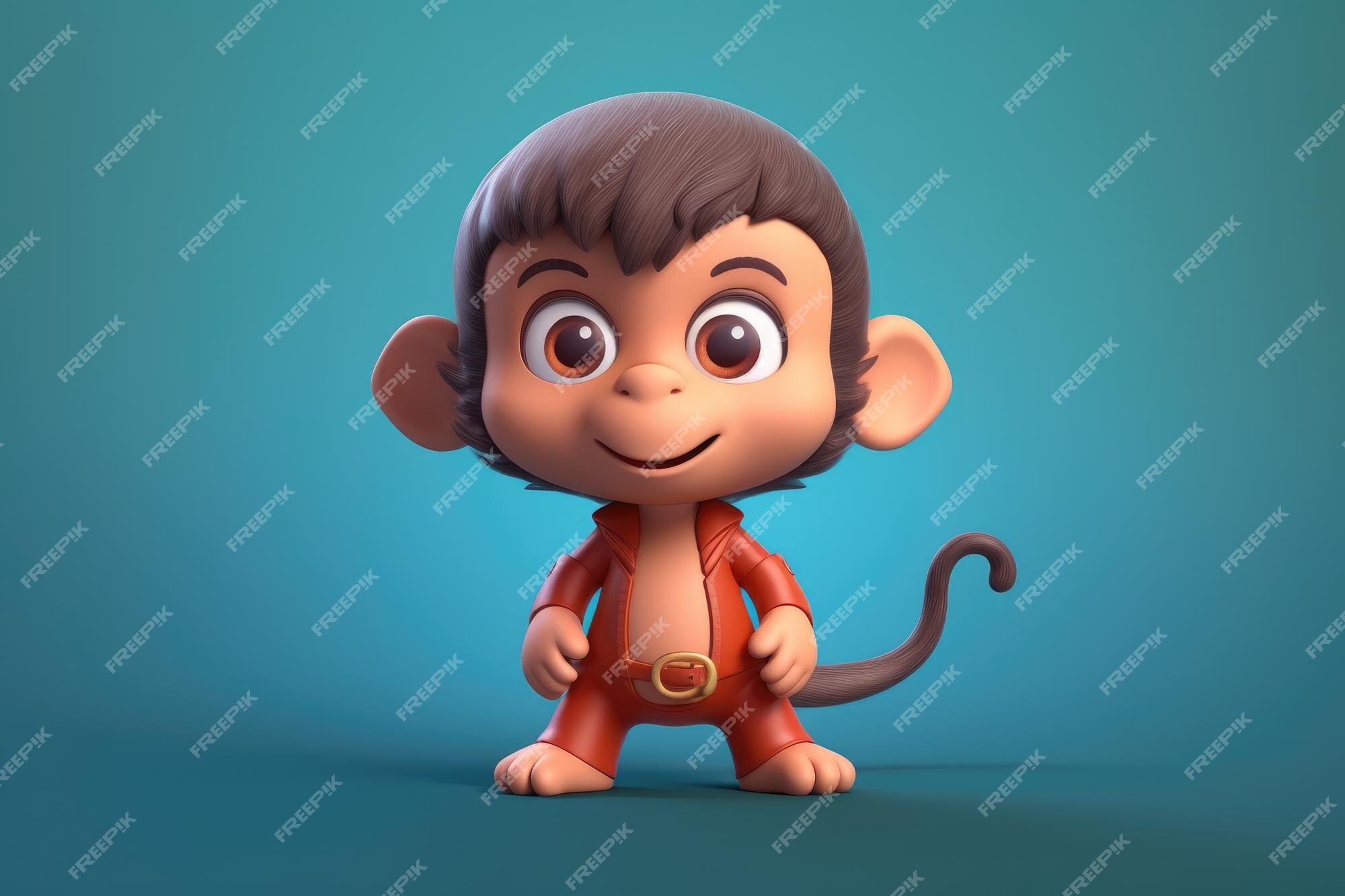 Baixe Macaco de desenho animado adorável sentado em um fundo preto