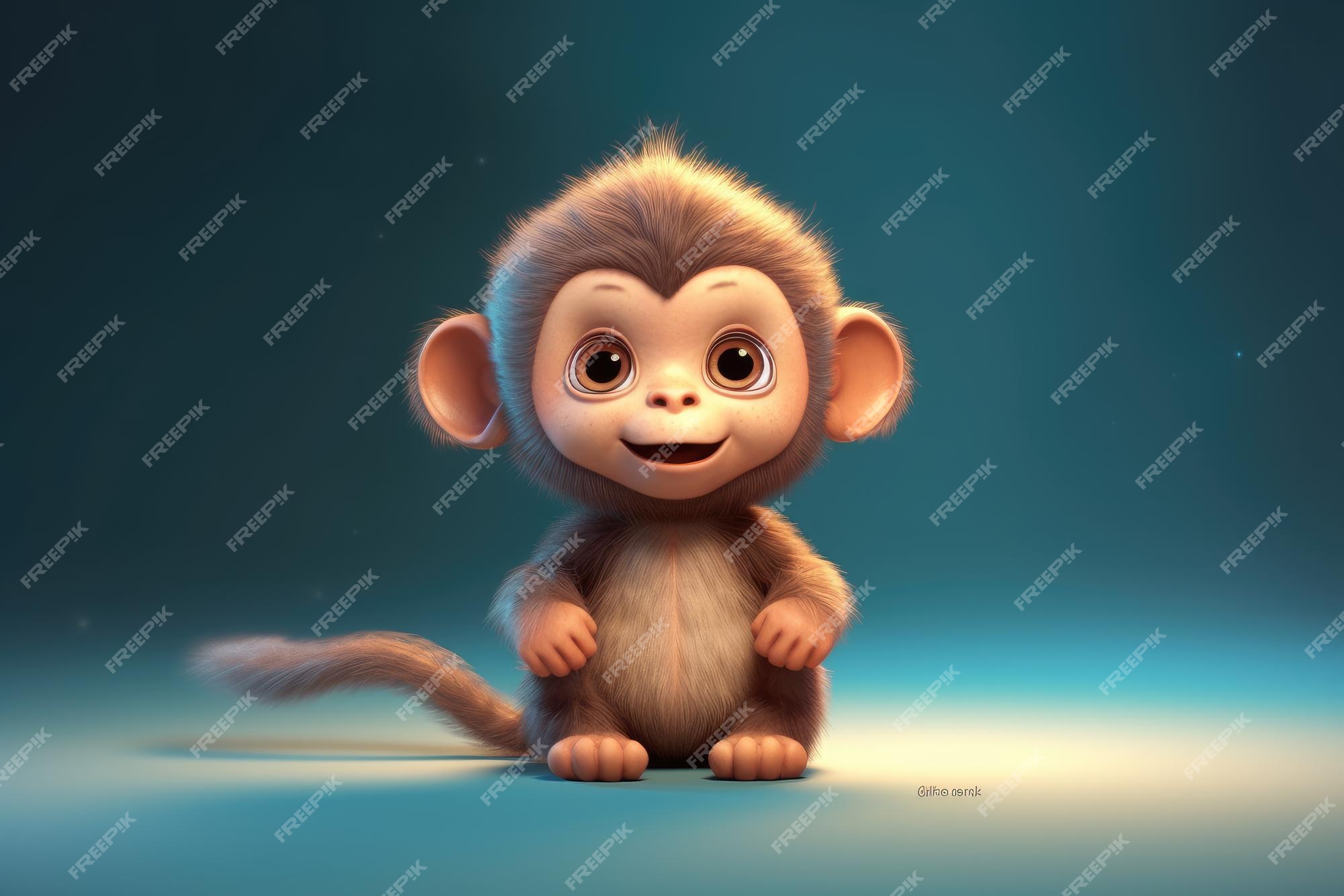 Macaco de desenho animado adorável sentado em uma ilustração de