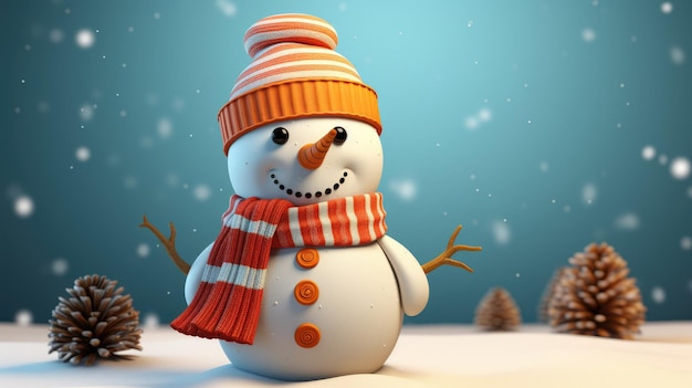 Um adorável boneco de neve usando uma cartola e um cachecol colorido para comemorar o Natal
