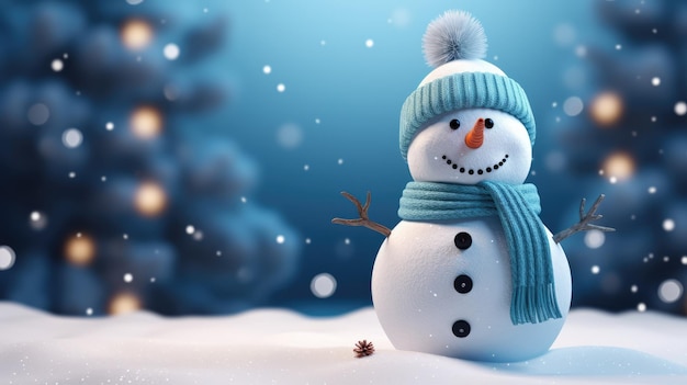 Um adorável boneco de neve usando uma cartola e um cachecol colorido para comemorar o Natal