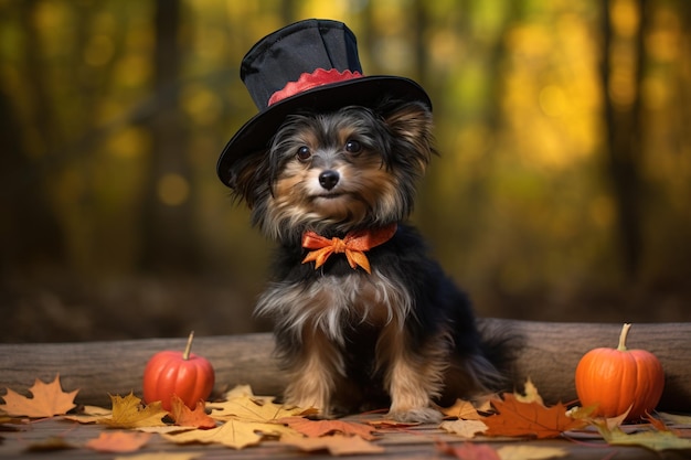 Um adorável cachorrinho Corgi vestindo uma fantasia de Halloween