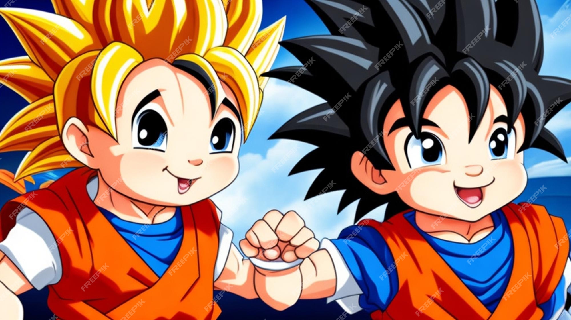 Um adorável desenho animado, bebê goku