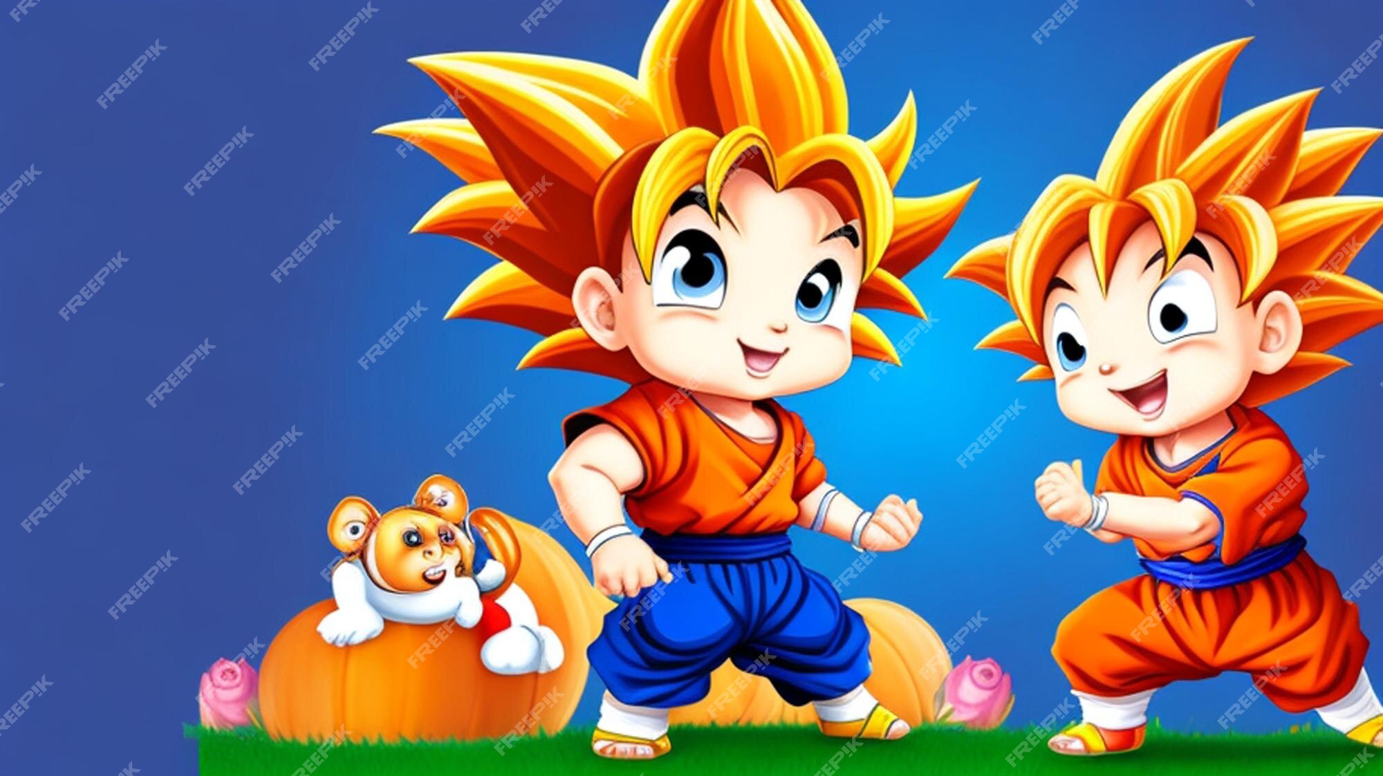 Um adorável desenho animado, bebê goku