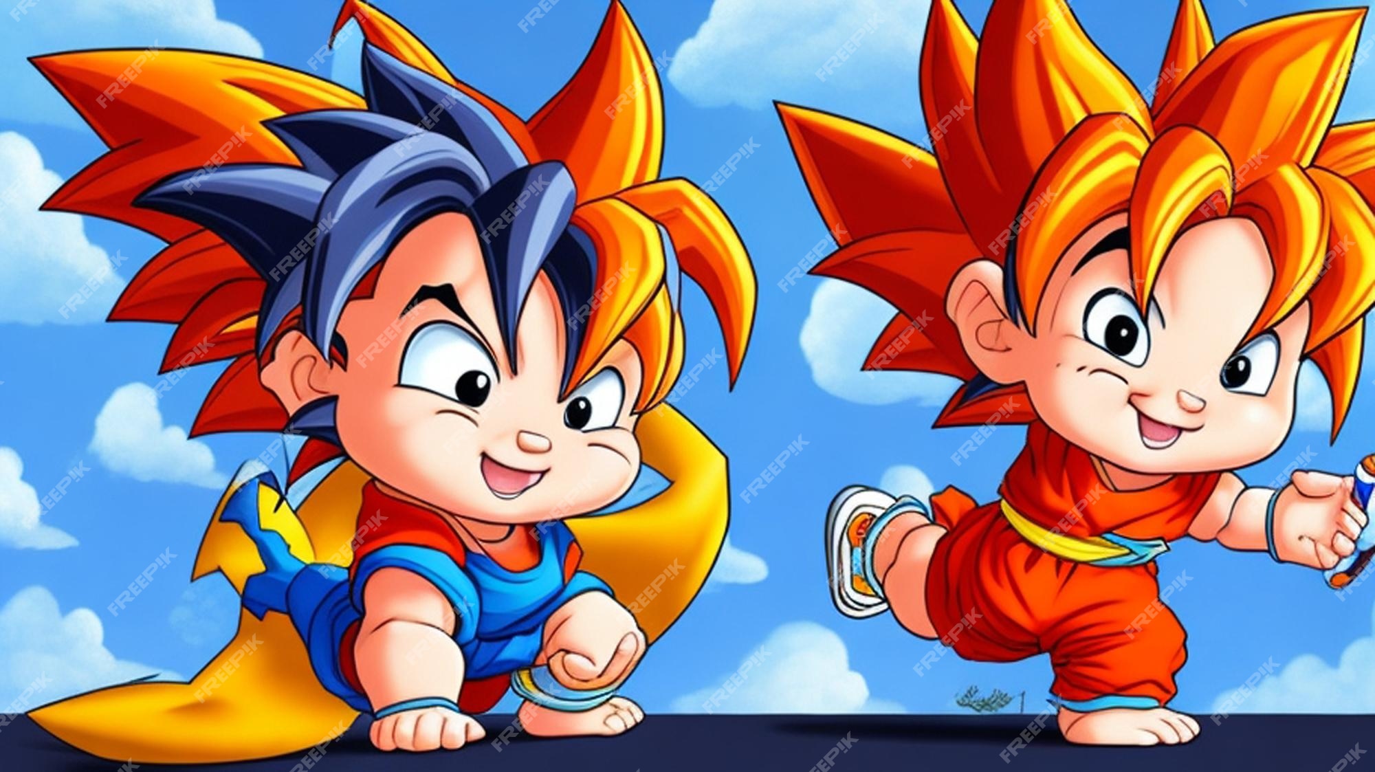 Um adorável desenho animado, bebê goku