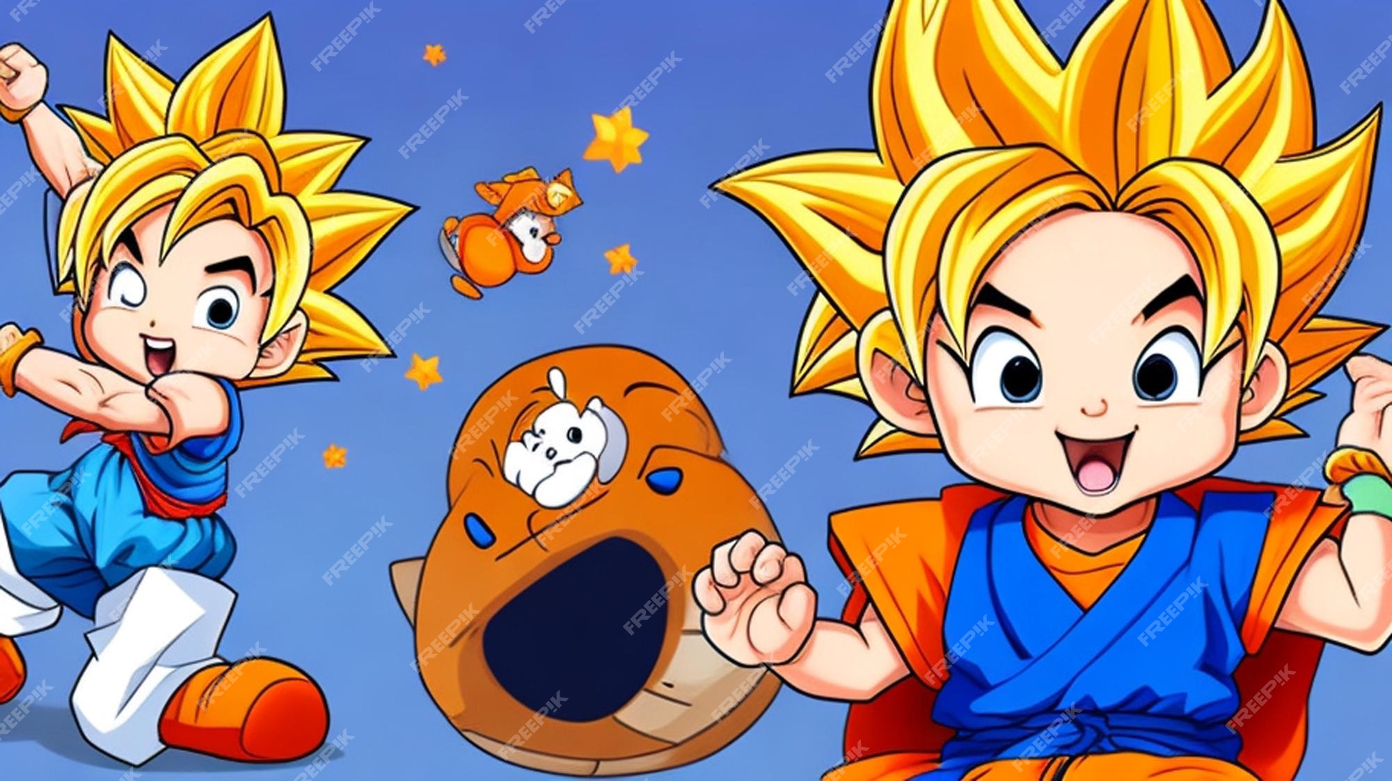 Um adorável desenho animado, bebê goku