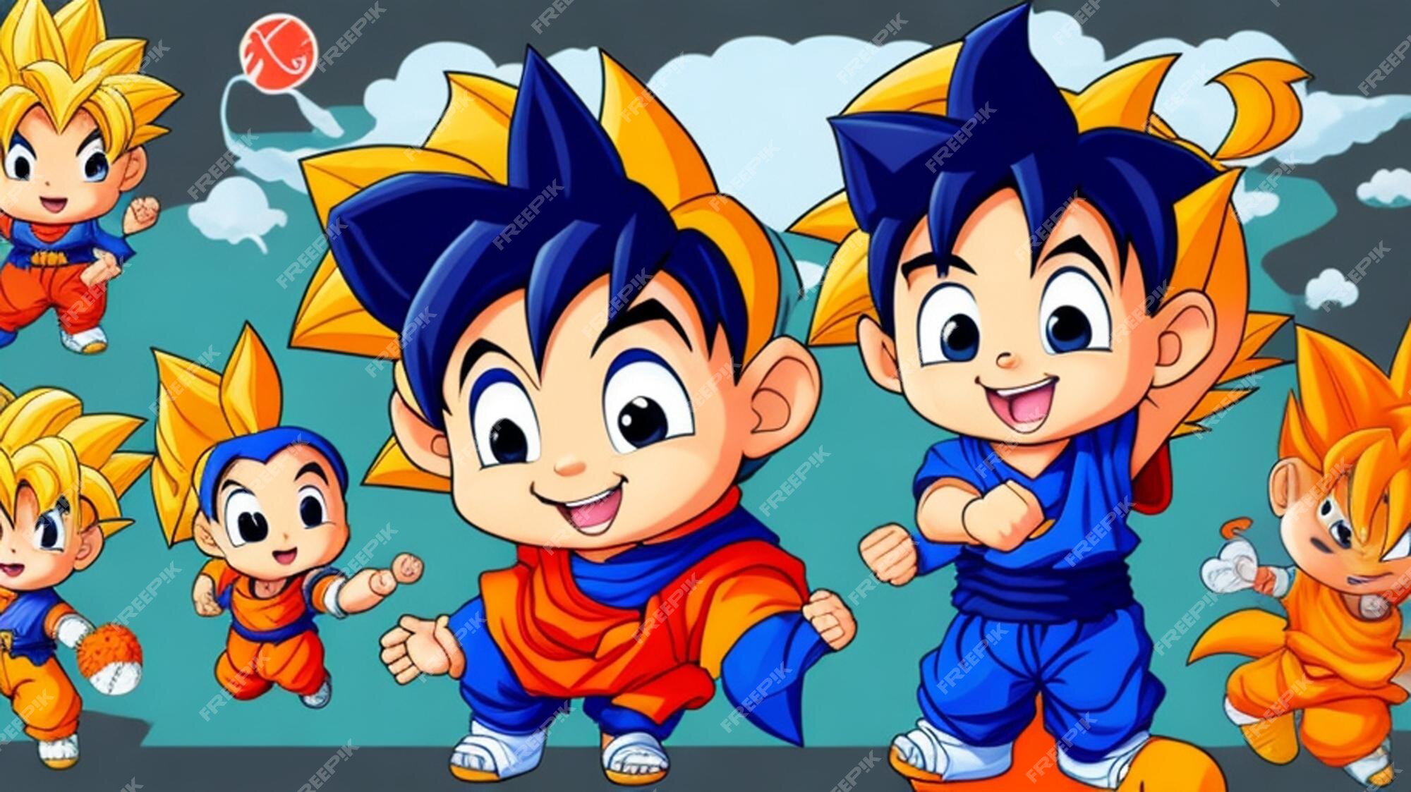 Um adorável desenho animado, bebê goku