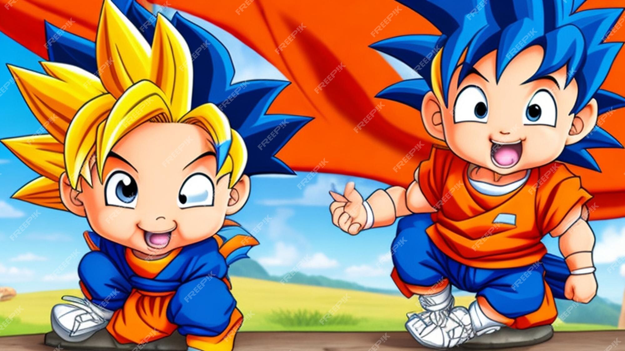 Um adorável desenho animado, bebê goku