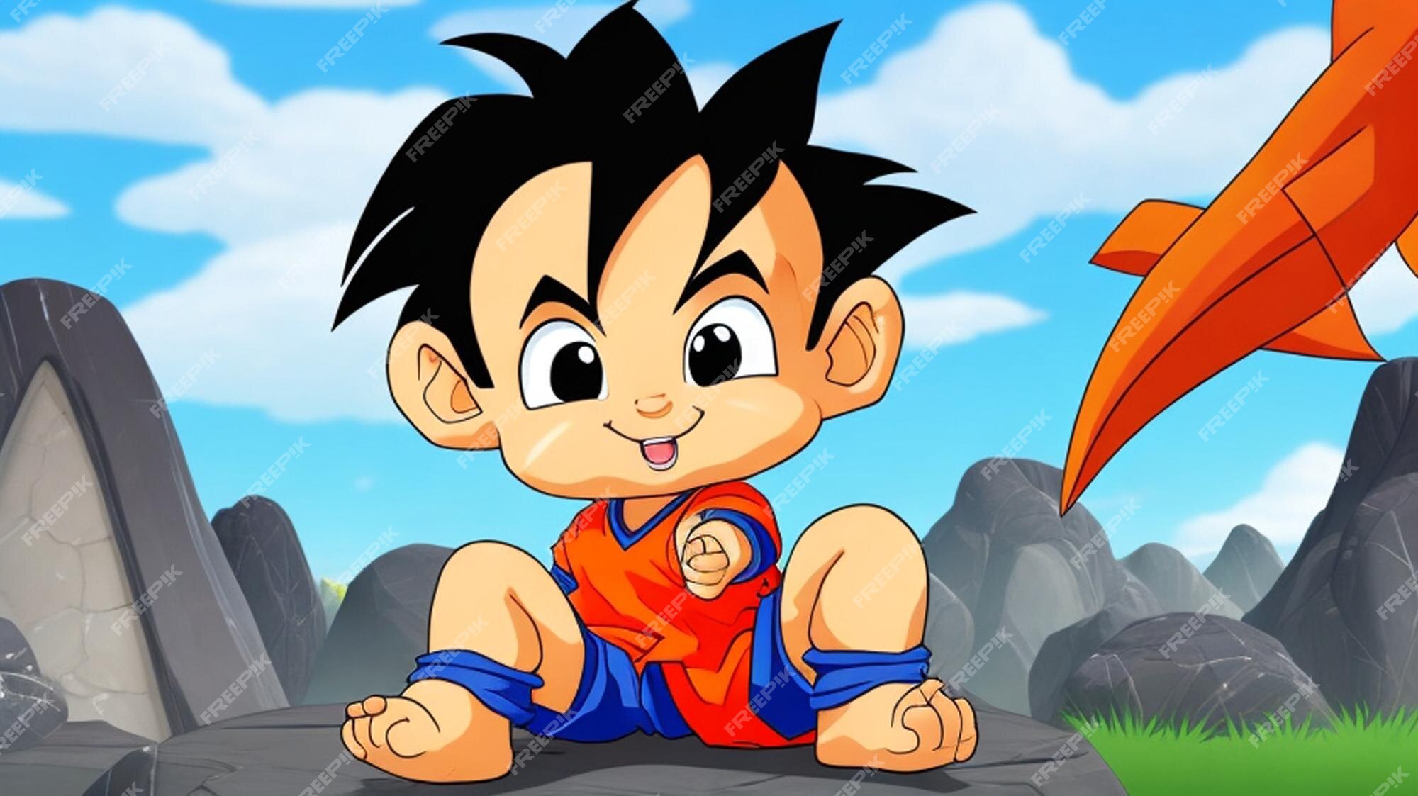 Um adorável desenho animado, bebê goku