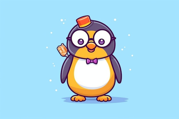 Um adorável pinguim usando óculos de armação quadrada segurando uma pequena casquinha de sorvete