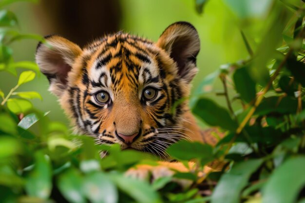 Foto um adorável tigrezinho em suas aventuras como um explorador de tamanho de pinça