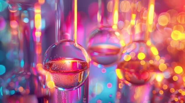 Foto um aglomerado de bolas de vidro coloridas em close-up