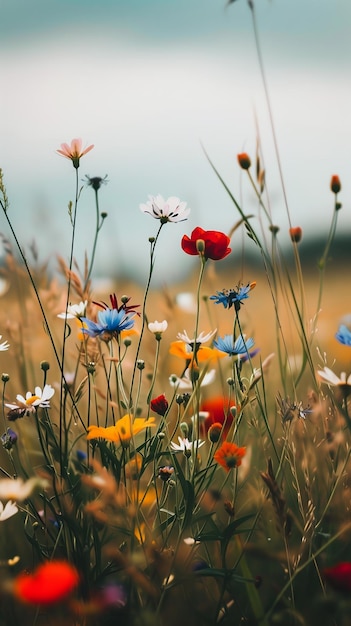 Um aglomerado de flores silvestres em um campo Calma fotográfica atmosférica para TikTok Instagram Reels Sh