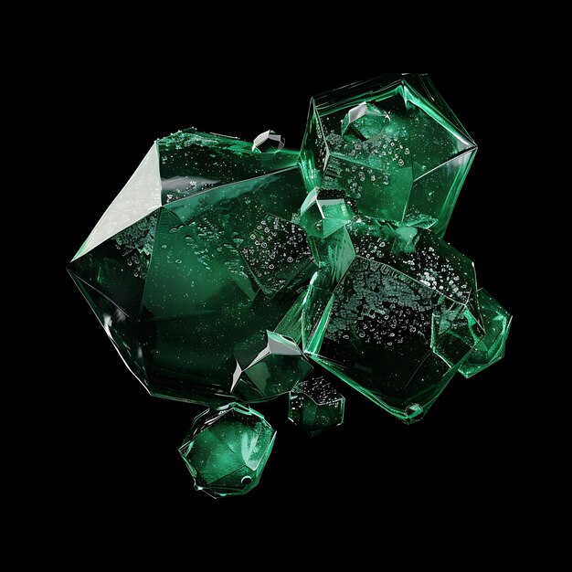 Foto um aglomerado de pedras preciosas verdes com um diamante branco na parte inferior