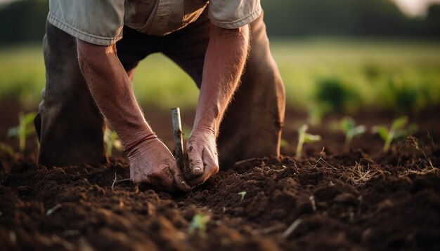 um agricultor plantando nos campos