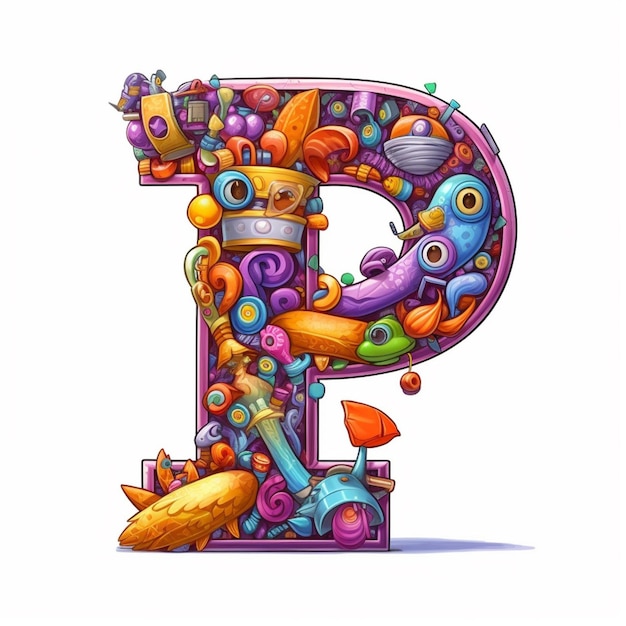 Um alfabeto de desenho animado com um desenho colorido de uma letra p generativa ai