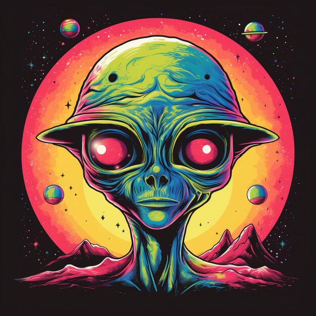 Design PNG E SVG De Cabeça De Alienígena Arredondada Com Traço Colorido  Para Camisetas