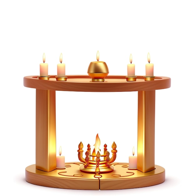 Um altar dourado com velas acesas e um candelabro