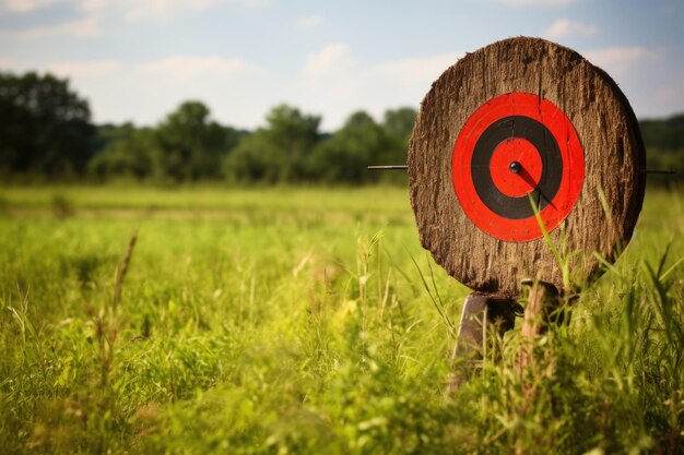 Um alvo em um alvo de tiro com arco em um campo