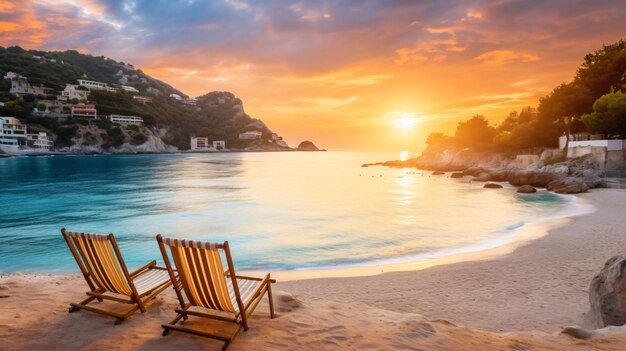 Foto um amanhecer incrível na praia de livadhi, na localização de himare.