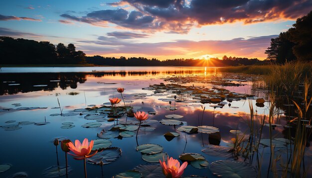 Um amanhecer sereno ao lado do lago