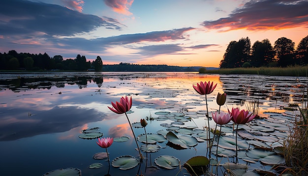 Um amanhecer sereno ao lado do lago