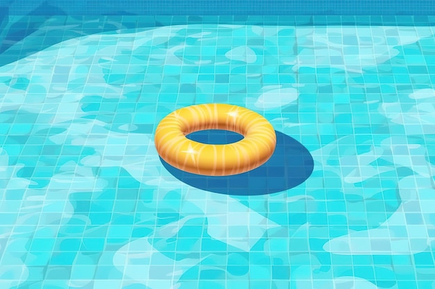 Um anel amarelo em uma piscina com um círculo azul no meio.