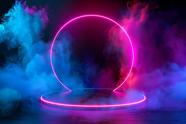 Foto um anel com um círculo rosa e uma luz tenue no meio