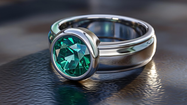 um anel com uma pedra verde e um anel de diamante