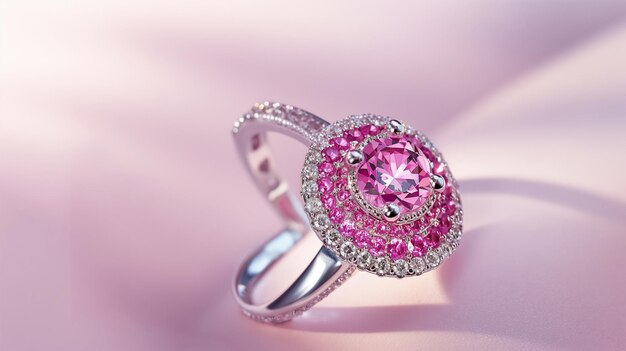 Um anel de diamante com um diamante rosa e um anel de Diamante