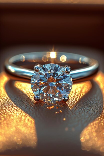 Um anel de diamante de platina está numa caixa de jóias o conceito de luxo