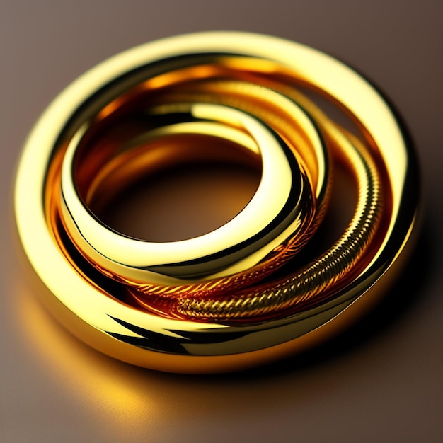 Um anel de ouro com fundo preto e a palavra ouro nele