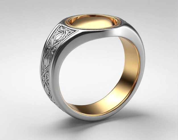 um anel de ouro e prata com um desenho celta