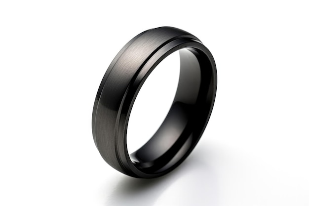 Um anel de titânio preto elegante e ousado com acabamento fosco fundo branco generativo AI