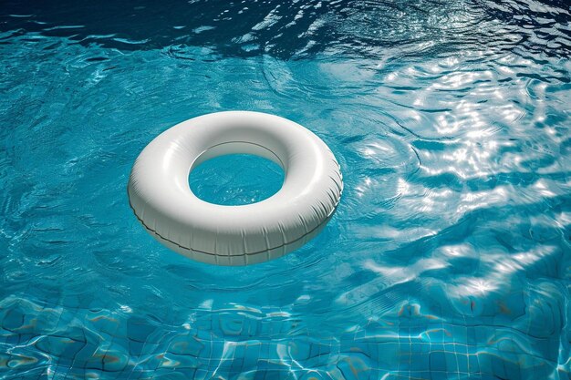 um anel inflável branco flutuando em uma piscina