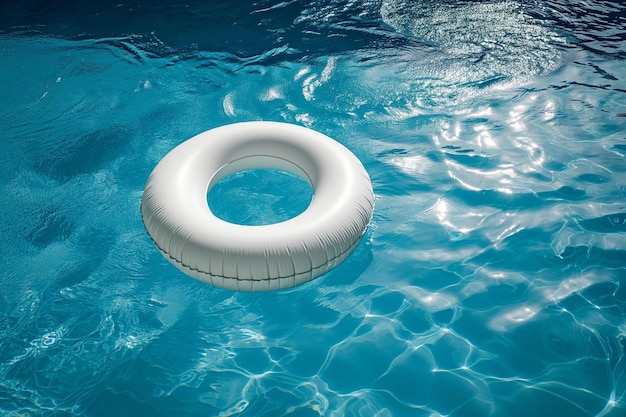 um anel inflável branco flutuando em uma piscina