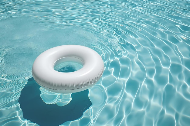 um anel inflável branco flutuando em uma piscina