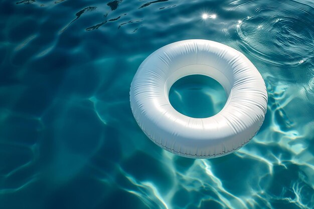 um anel inflável branco flutuando em uma piscina