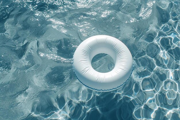 um anel inflável branco flutuando em uma piscina