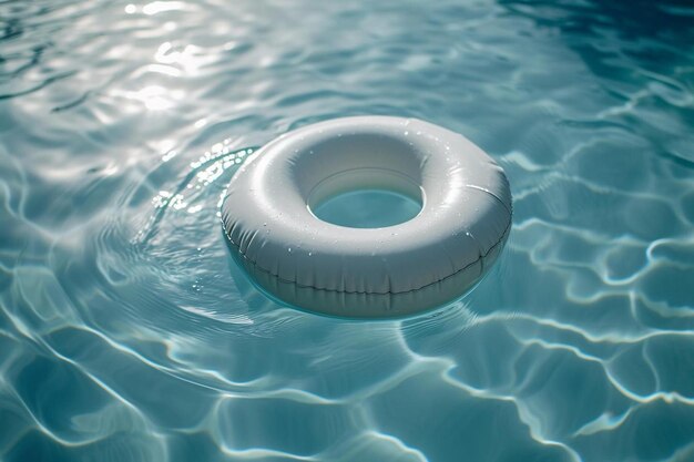 um anel inflável branco flutuando em uma piscina