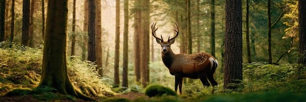 Um animal a caminhar na floresta verde