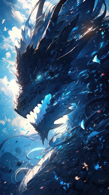 um anime e dragão em azul