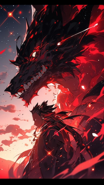 um anime e dragão em vermelho