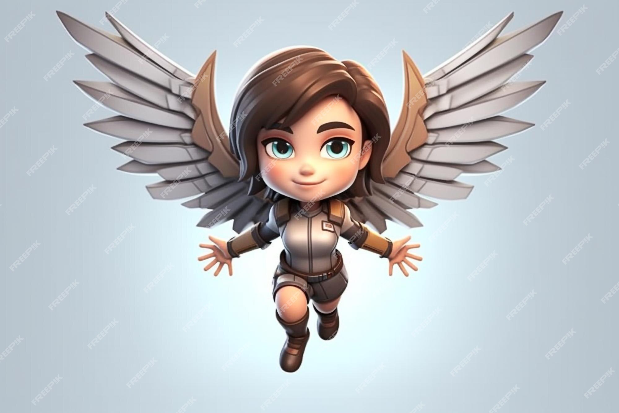 Um personagem de desenho animado com asas que dizem a palavra anjo 