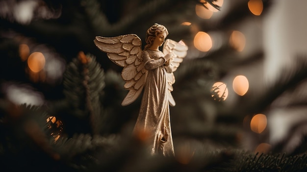 Um anjo de natal em uma árvore