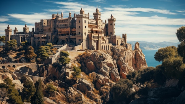 um antigo castelo fica no topo de algumas rochas na Espanha 35