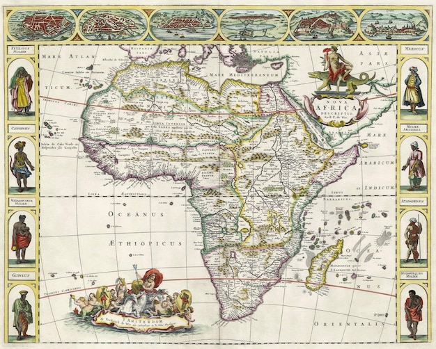 Um antigo mapa medieval da áfrica por frederik de wit 16601670 ilustrações em sépia