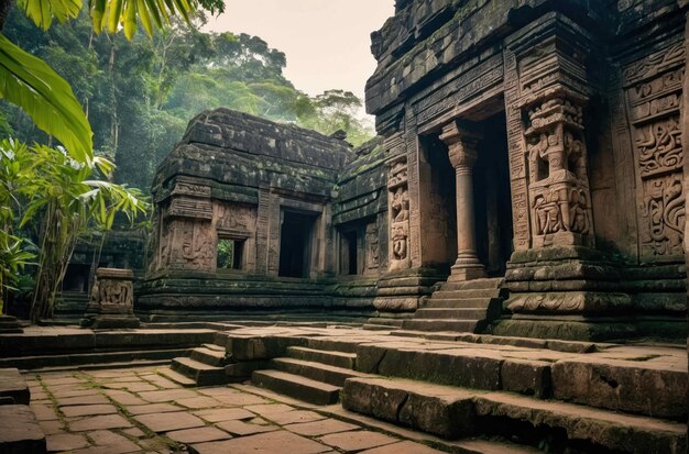 Um antigo templo aninhado numa densa selva.