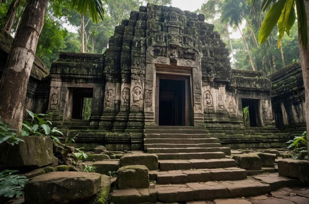 Um antigo templo aninhado numa densa selva.