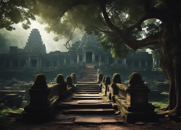 Foto um antigo templo de horror do camboja