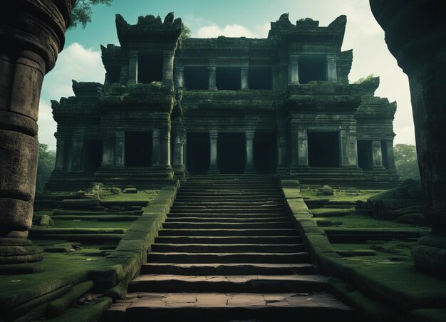 Foto um antigo templo de horror do camboja